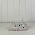 Glazed Ceramic Train Ornament with Textured Detail and LED