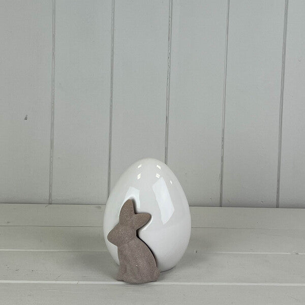 Ceramic White Egg With Rabbit