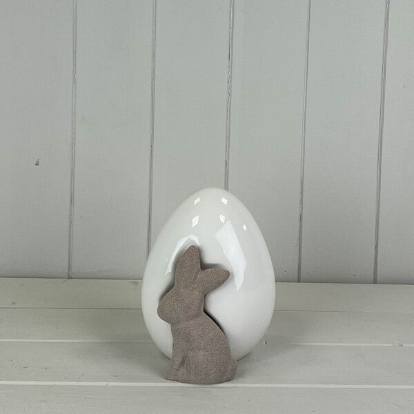 Ceramic White Egg With Rabbit