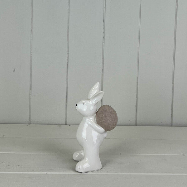 Ceramic White Rabbit Holding Egg