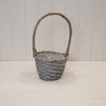 Round Greywashed Willow Basket with overhandle