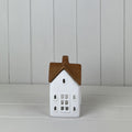 White/Wood Grain Effect Ceramic House Tealight Holder