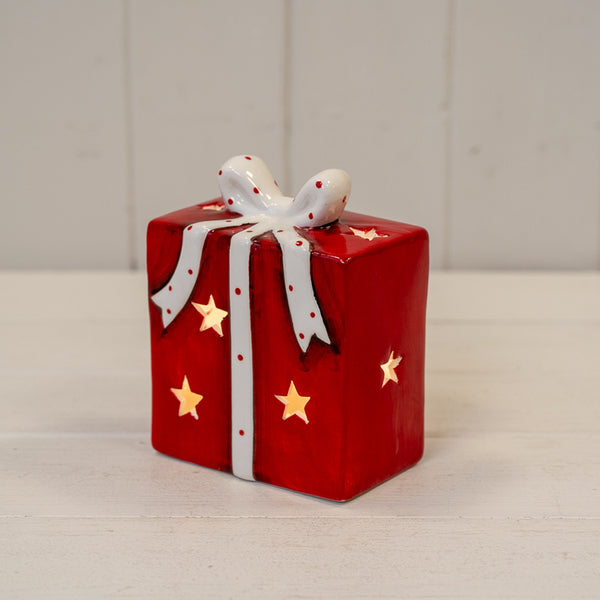 Red/White Ceramic Present with LED