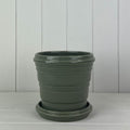 Sage Ribbed Ceramic Pot and Saucer