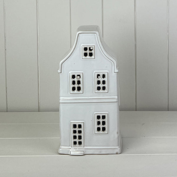 White Ceramic House Ornament with LED