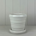 White Ribbed Ceramic Pot and Saucer