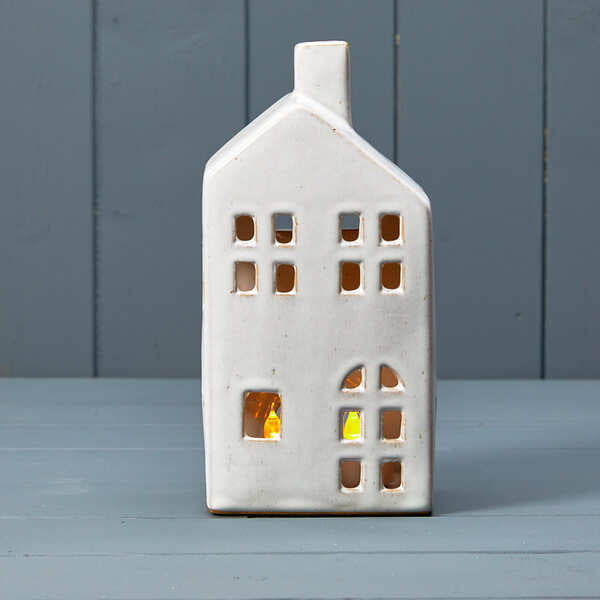 Ceramic house tealight with reactive glaze