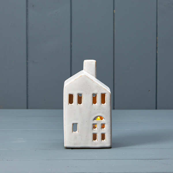 Ceramic house tealight with reactive glaze