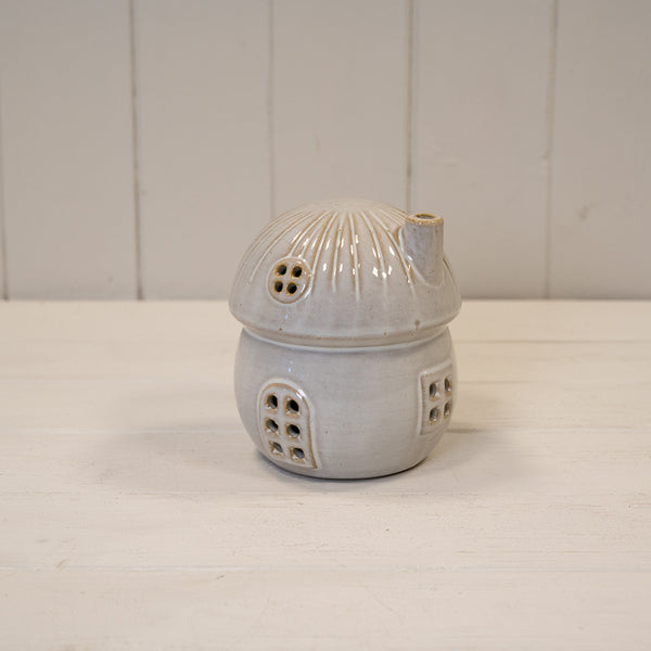 Glazed Ceramic Mushroom House with LED Ornament with Textured Detail