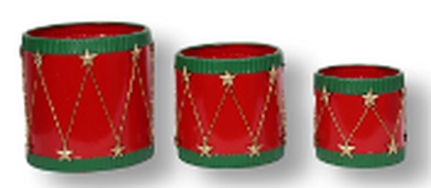 Set of 3 Christmas Planters Red with Green and Gold Detail