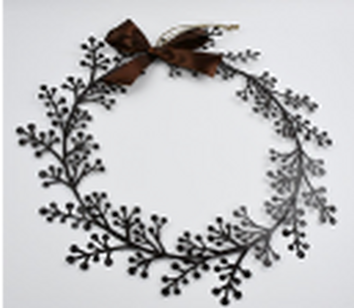 Metal Hanging Wreath with Ribbon Bow Brown