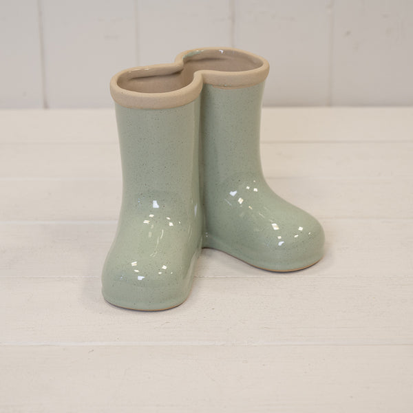 Sage Green Ceramic Wellingtons Vase Small