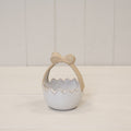 Ceramic Easter Egg Basket White Glazed with Unglazed Bow Handle