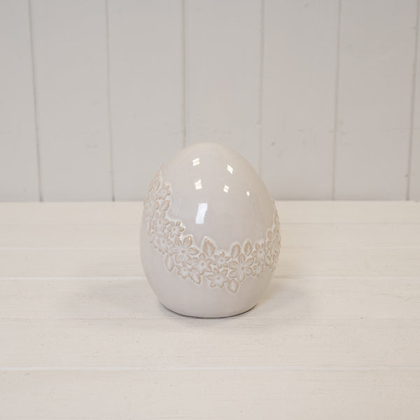 Large Ceramic Egg with Flower Garland