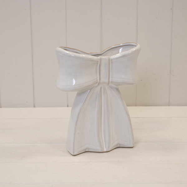 White Ceramic Bow Vase Large