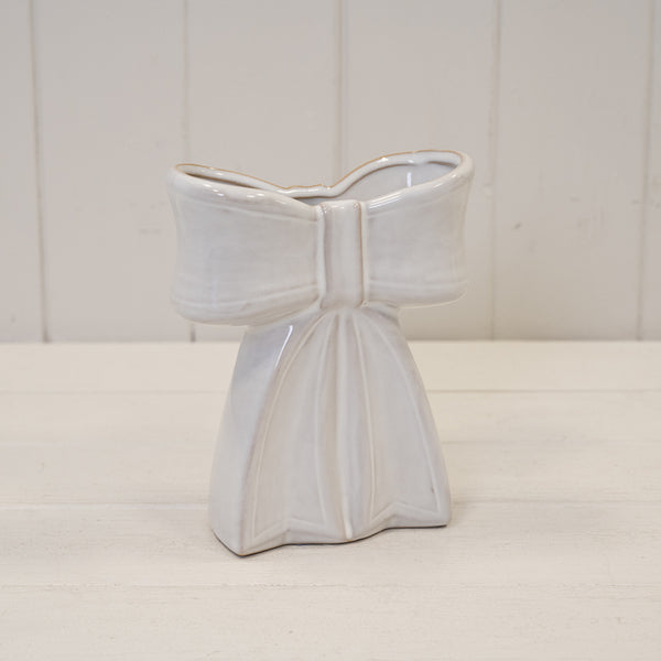 White Ceramic Bow Vase Small