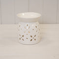 Large White Ceramic Glazed Oil Burner with Flower Petal Design