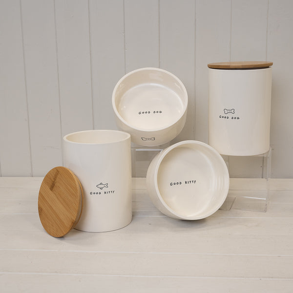 Good Dog' Ceramic Treat Jar with Bamboo Lid.