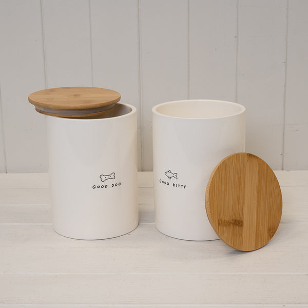Good Dog' Ceramic Treat Jar with Bamboo Lid.