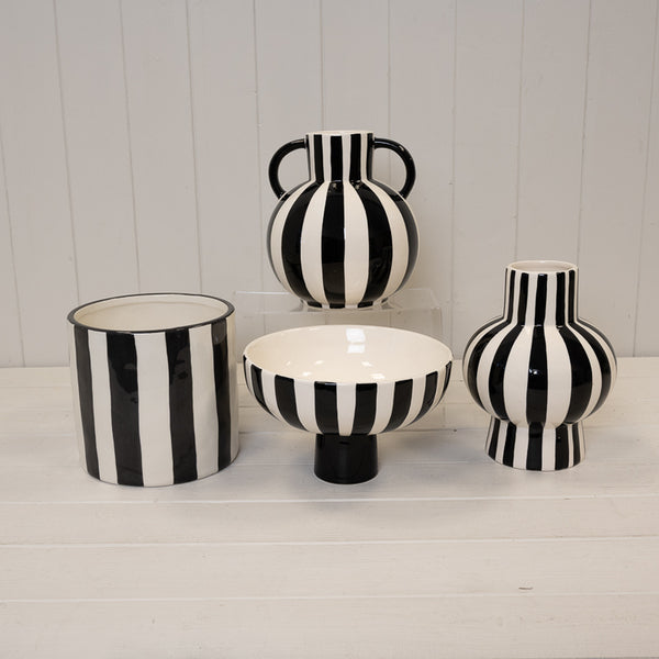 Black and White Striped Round Vase