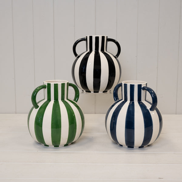 Black and White Striped Statement Vase.