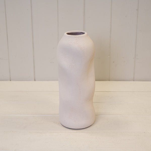 White Tall Sculptured Textured Vase
