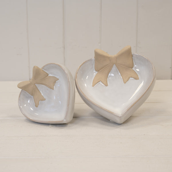 Heart Shaped Shallow Dish with Unglazed Bow Design