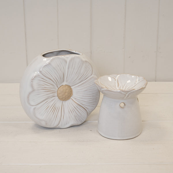 Natural Ceramic Vase with Flower Design