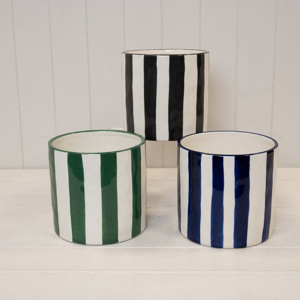 Deep Blue and White Ceramic Round Pot.