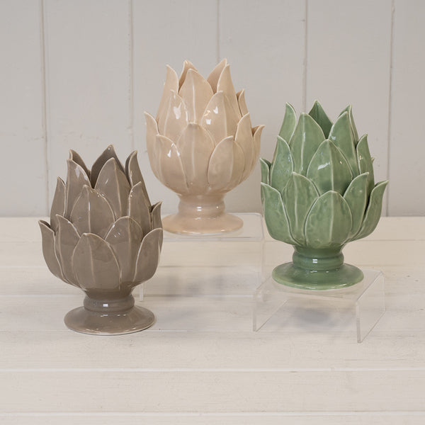 Taupe Glazed Artichoke Candle Holder