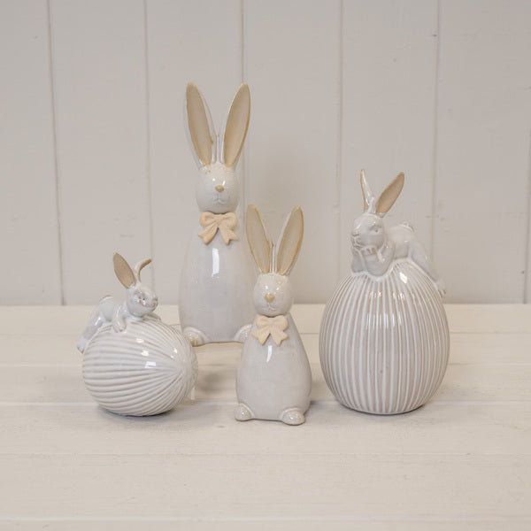 Ceramic White Rabbit on Egg Easter Decoration