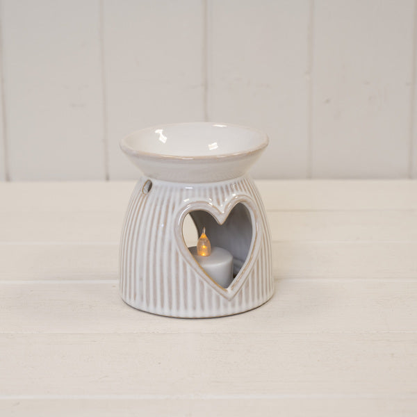 Natural Ceramic Oil Burner With Cut Out Heart Detail