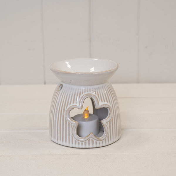 Natural Ceramic Oil Burner With Cut Out Flower Detail