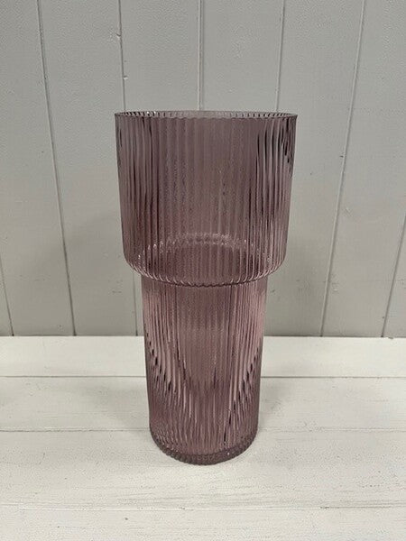 Amethyst Tall Glass Ribbed Vase