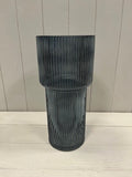 Blue Tall Glass Ribbed Vase