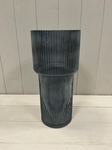 Blue Tall Glass Ribbed Vase