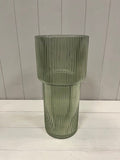 Vintage green Tall Glass Ribbed Vase