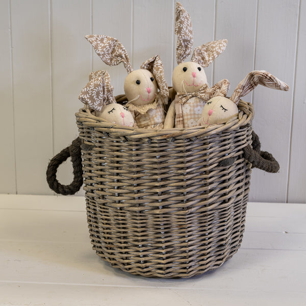Round Log Basket with Rope Handles