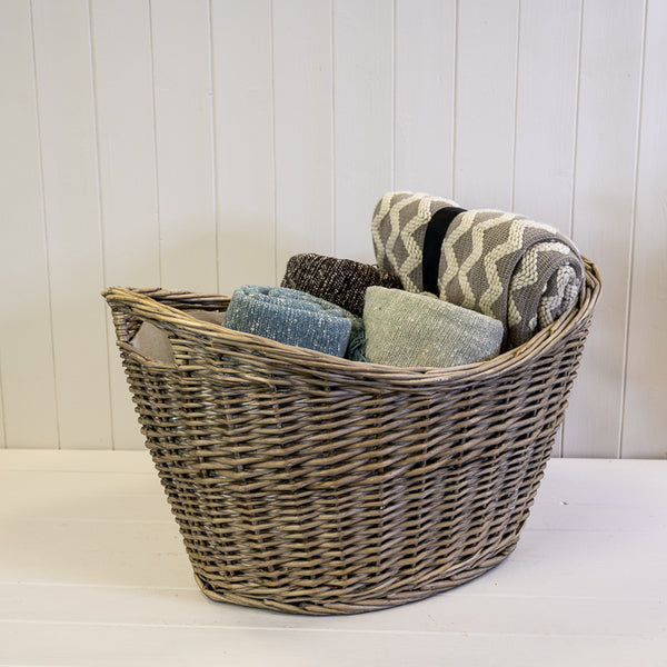 Willow Oval Scooped Log Basket with Hessian Liner
