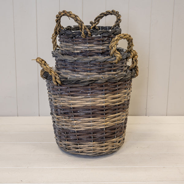 Peeled and Unpealed Split Willow Round Basket With Ears