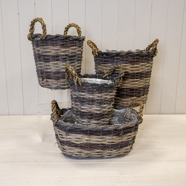 Peeled and Unpealed Split Willow Round Basket With Ears