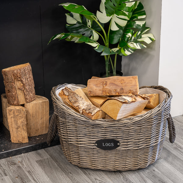 Oval Tapered Log Basket with Two Hessian Ears