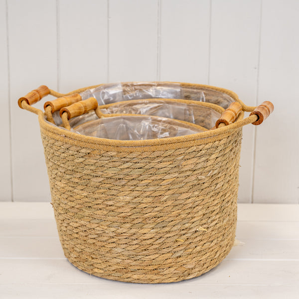Set of 3 Natural Rope & Grass Storage Basket L: M: S: