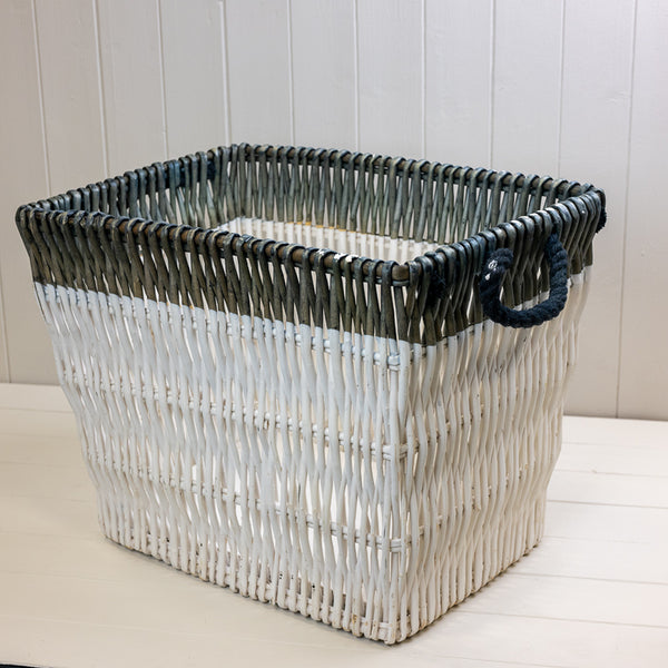 White and blue wicker baskets (set of 3)
