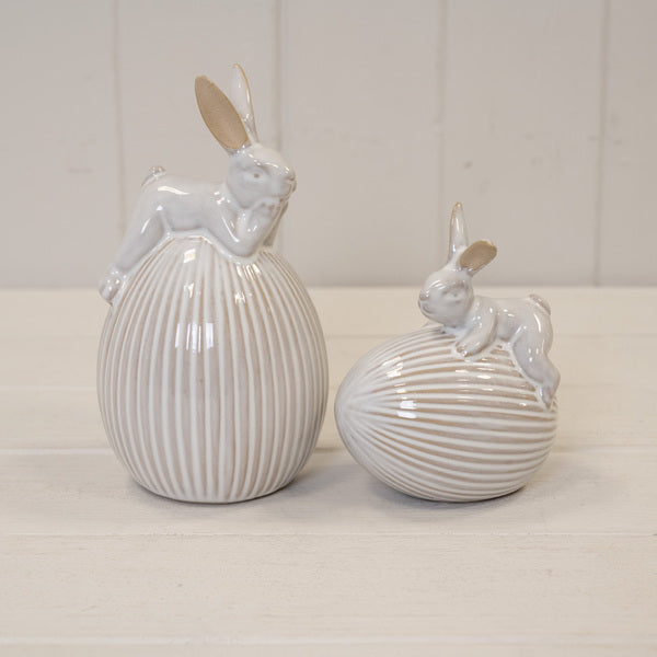 Ceramic White Rabbit on Egg Easter Decoration
