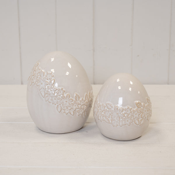 Large Ceramic Egg with Flower Garland