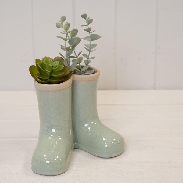 Sage Green Ceramic Wellingtons Vase Small