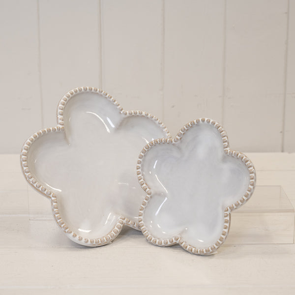 Natural Ceramic Flower Shaped Plate with Bobble Rim