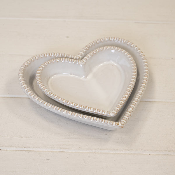 Natural Ceramic Heart Shaped Plate with Bobble Rim Large