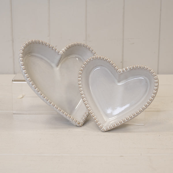 Natural Ceramic Heart Shaped Plate with Bobble Rim Large